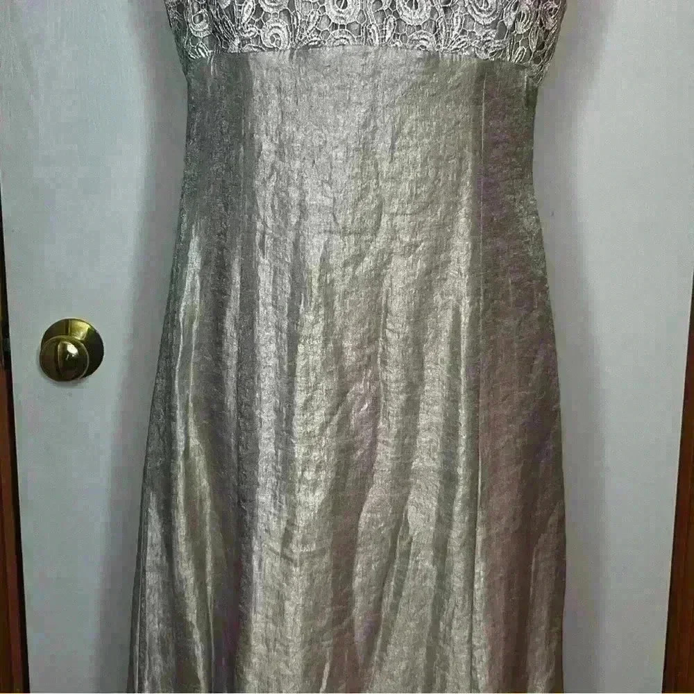 Marina Maxi Gown Dress Women 10 Dusty Rose Pink Lined V Neck Crocheted Top Strap - Picture 3 of 13